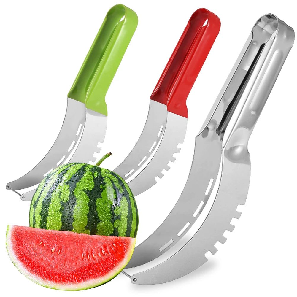 Stainless Steel Safe Efficient Watermelon Slicer Server with Non-Slip Handle Kitchen Fruit Slicer Cutter Tool Fruit Corer Cutter