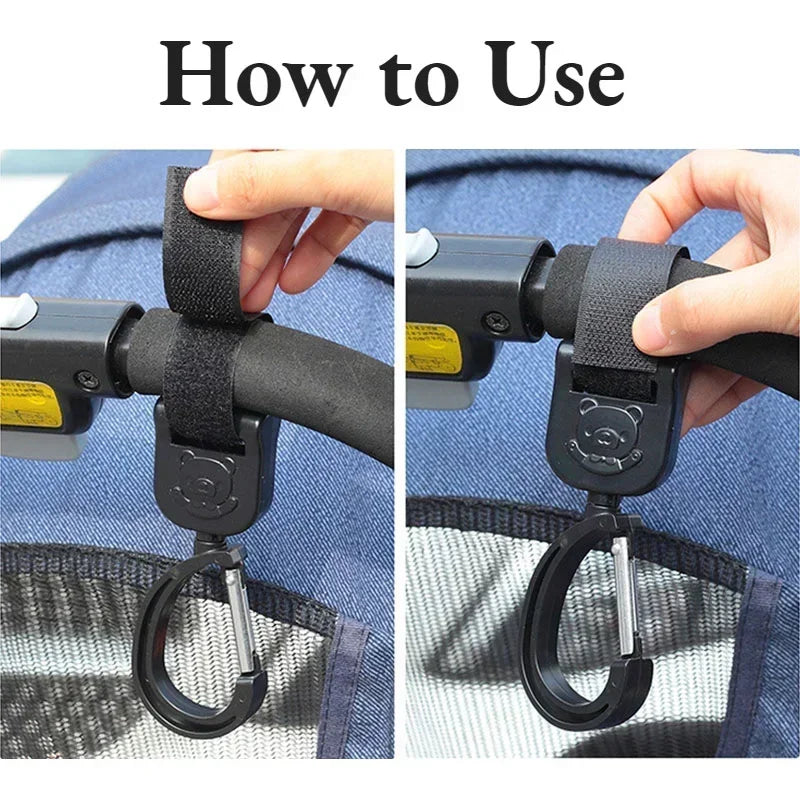 360 Degree Cart Organizer Storage Bag Hanger Universal Outdoor Stroller Accessories Baby Pram Hooks Rotate Hanging Bag