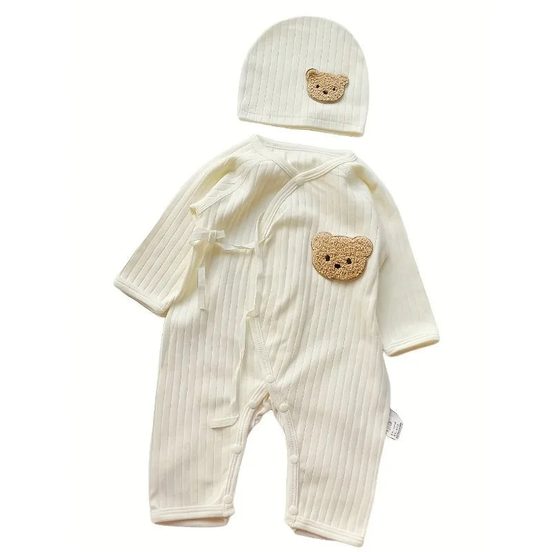 All Seasons Cute Infant Newborn Baby Romper Baby Boy Girl Cartoon Bear Cotton Jumpsuit with Hat
