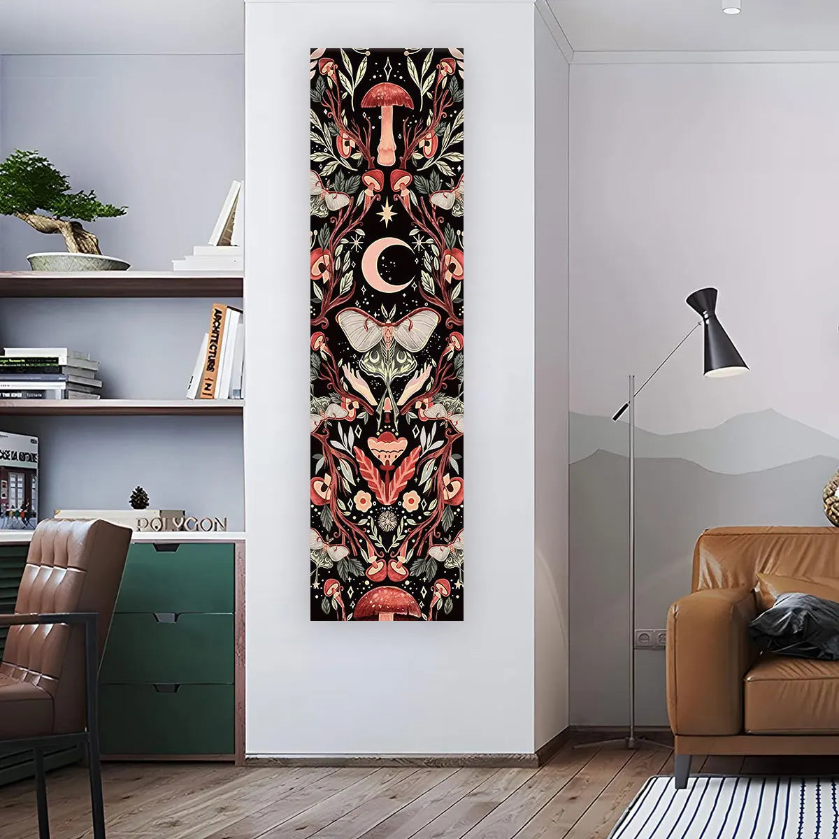 Gothic Witchy Sun & Moon Vertical Tapestry Black And White Butterfly Wall Hanging For Living Room, Bedroom Aesthetic Home Decor