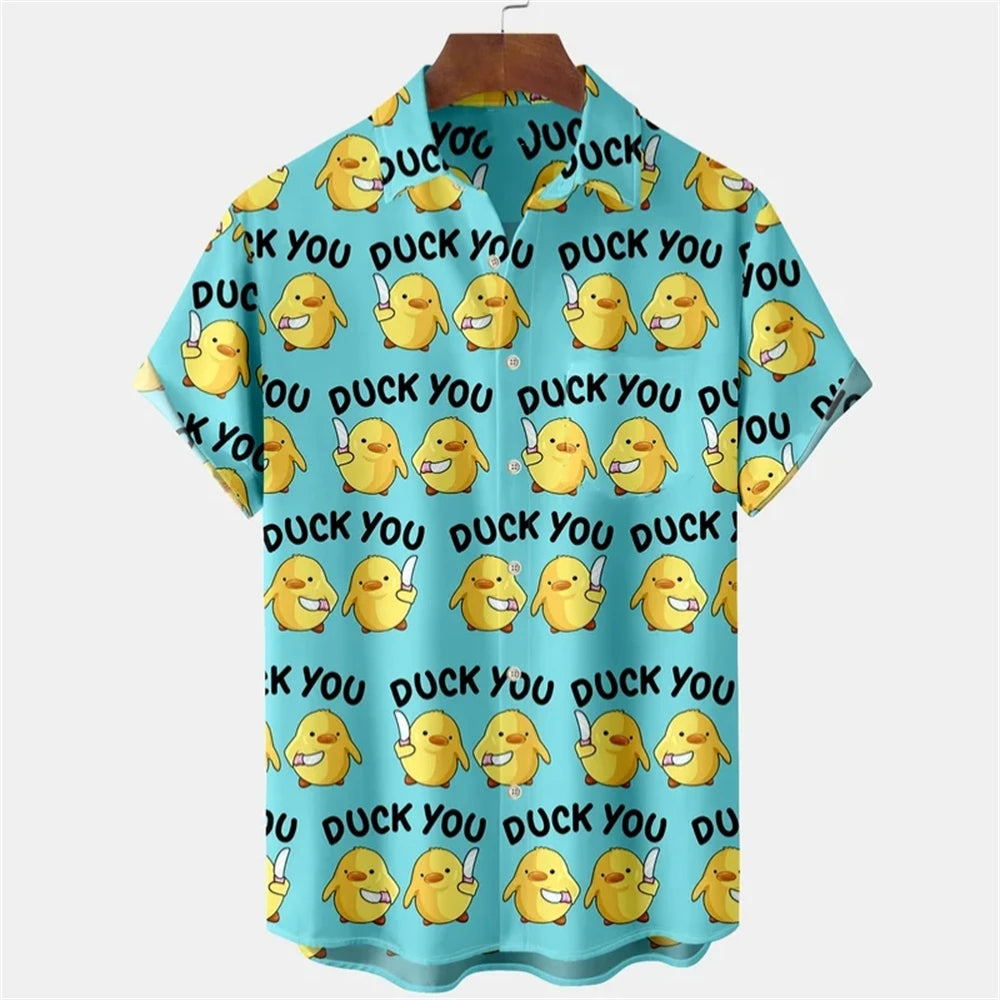 Fashion Men's Shirts Duck 3D Print Hawaiian For Men Summer Beach Casual Quick Dry Tops Oversized Funny Clothing
