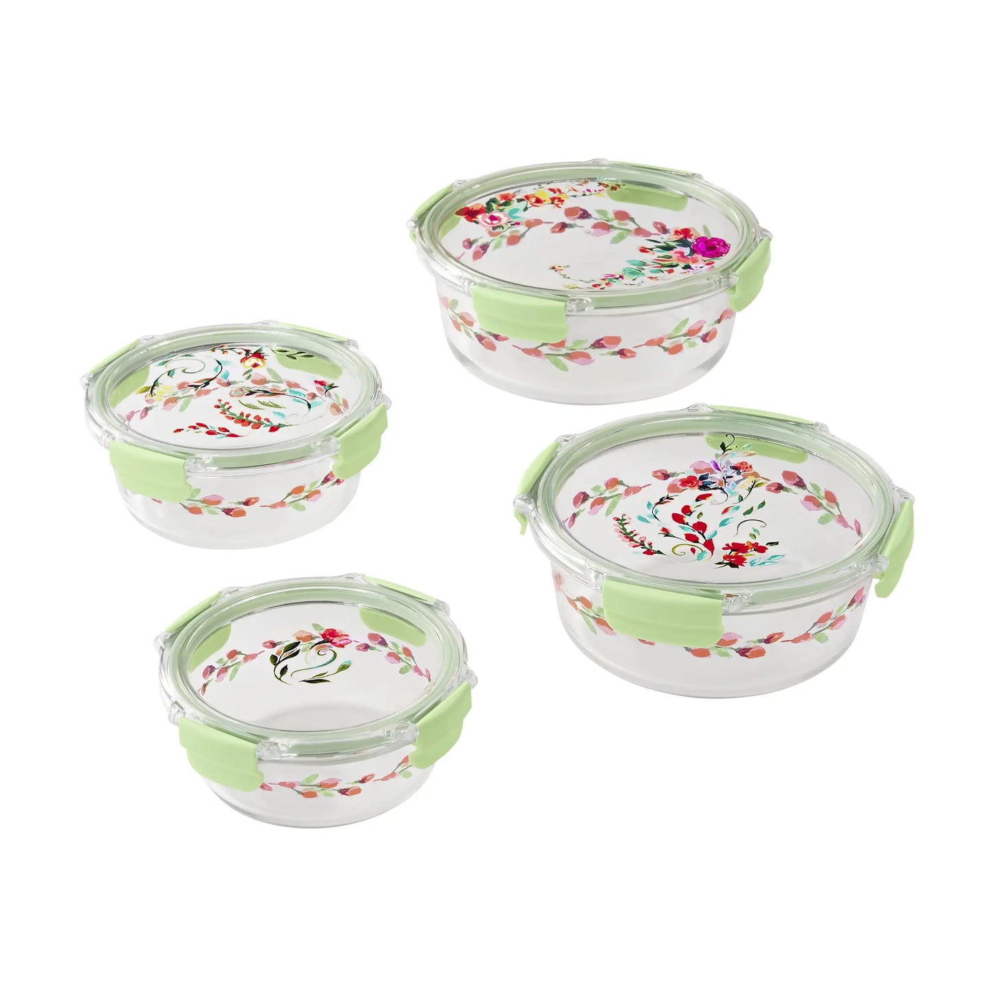 Painted Meadow Round Glass Food Storage Containers Set of 4, Tritan Lids 8-PC, Airtight for Pantry Kitchen Organization