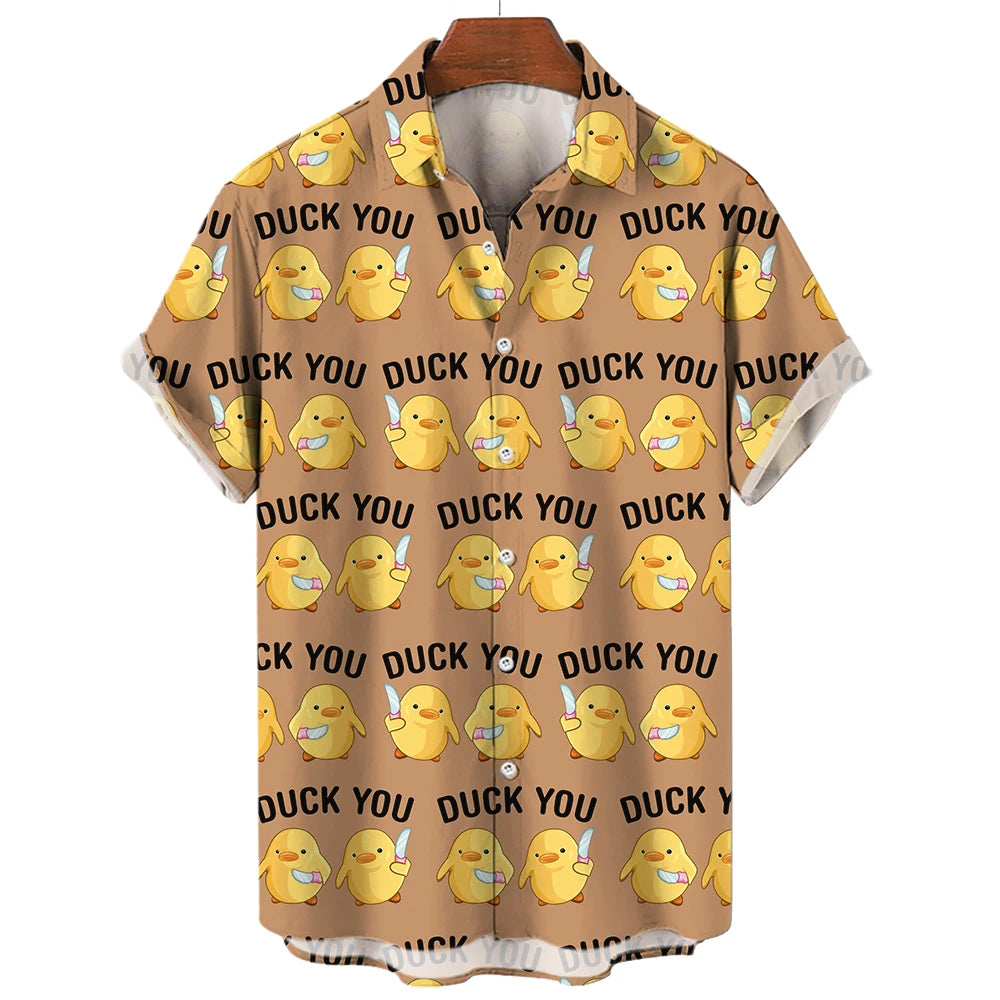 Fashion Men's Shirts Duck 3D Print Hawaiian For Men Summer Beach Casual Quick Dry Tops Oversized Funny Clothing