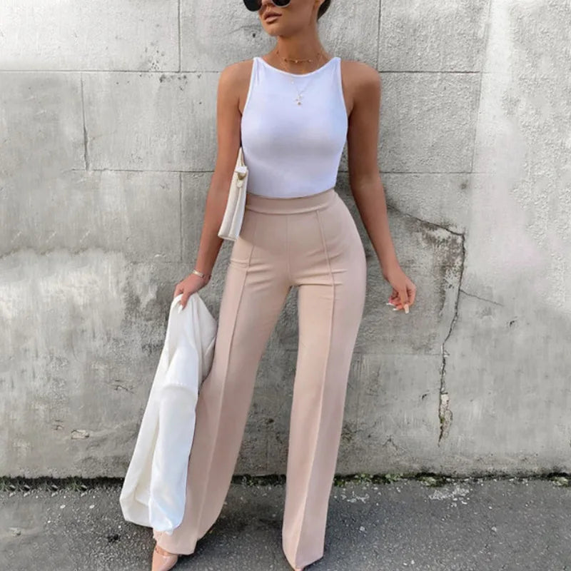 Fashion Solid Slim Flared Pants Women High Waist OL Ladies Career Long Trousers Female Fall  Chic Dropping Bell-Bottom Pants
