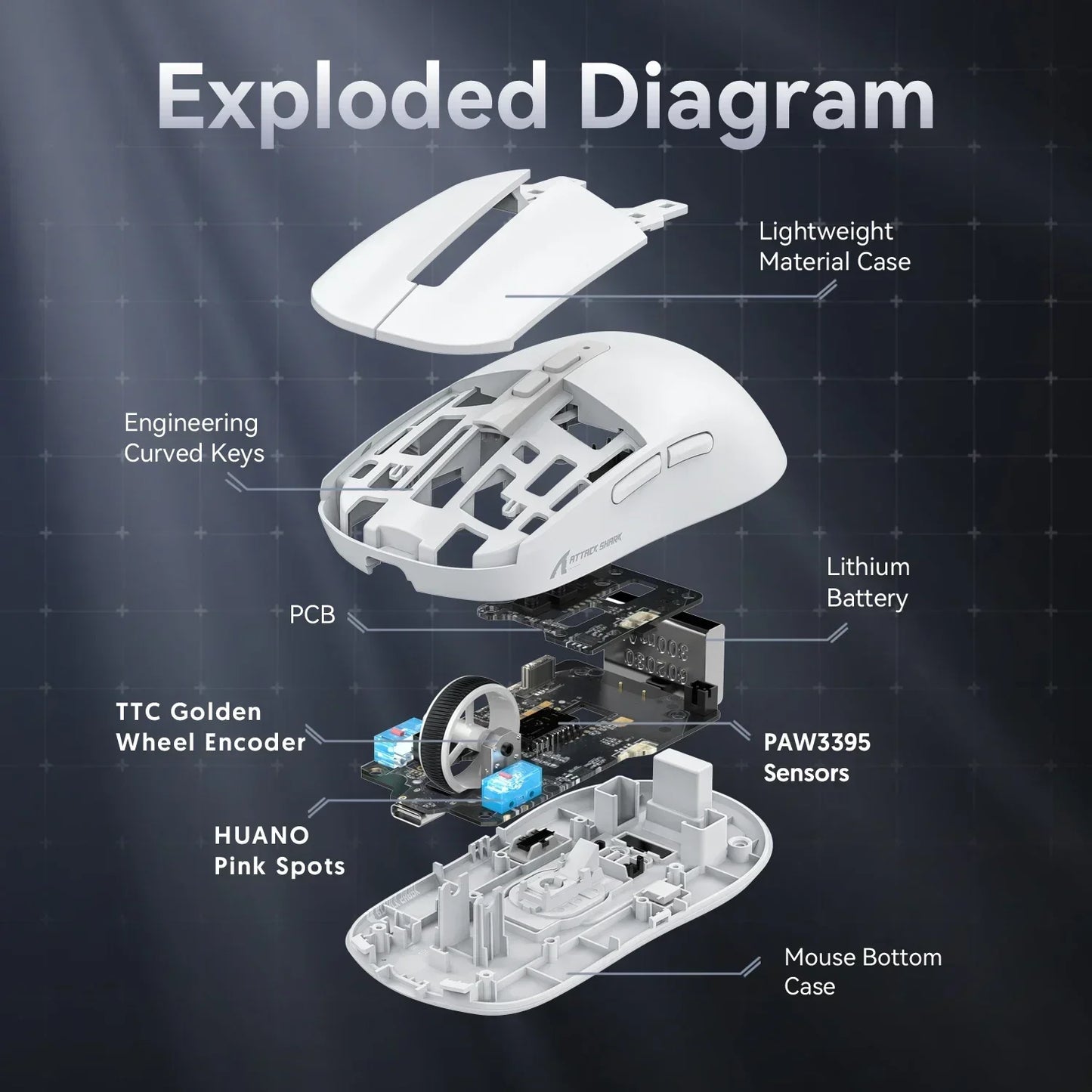 Attack Shark X6 PAW3395 Bluetooth Mouse,2.4 Tri-Mode Connection, RGB Touch Magnetic Charging Base, Macro Gaming Mouse