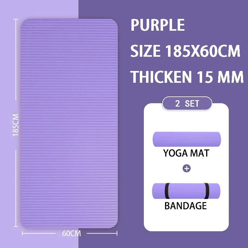 Non-slip Extra Thick 15mm Yoga Mat  Men Women Fitness NBR Soft Mat Tasteless Gym Household Exercise Pilates Yoga Mat