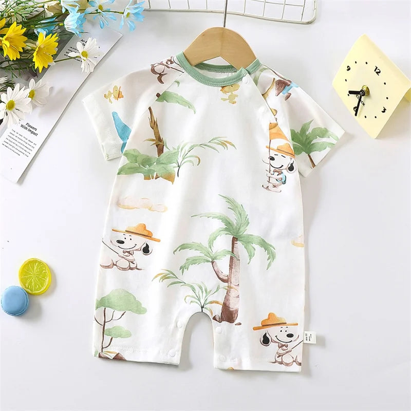 Cute Baby Cartoon Jumpsuit Summer Short Sleeved Thin Cotton Newborn Infant Clothing Bodysuit Boys Girls Crawling Clothes Rompers