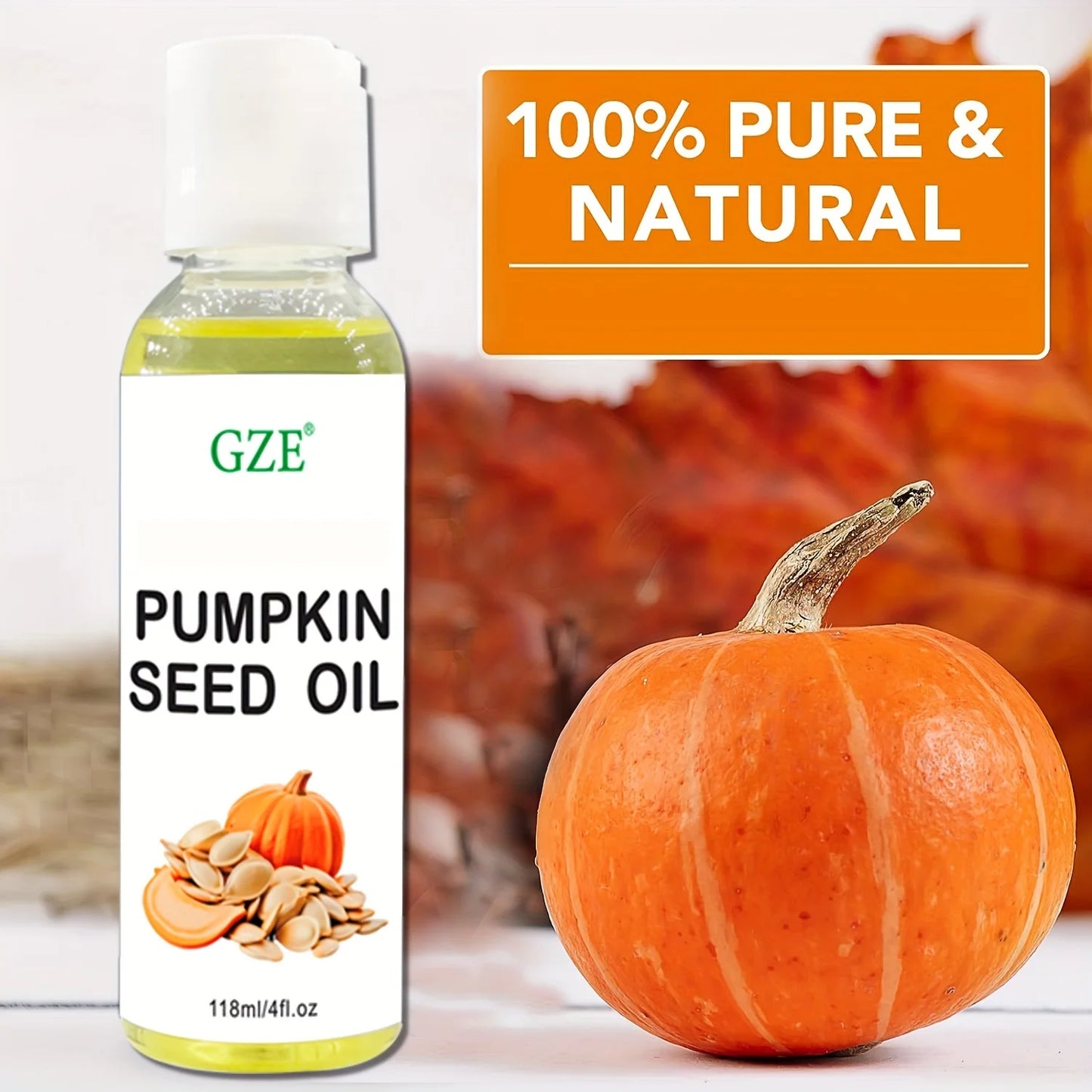 GZE Pumpkin Seed Carrier Oil Organic Pure Natural Cold Pressed Unrefined Oil for Skin, Hair, Body