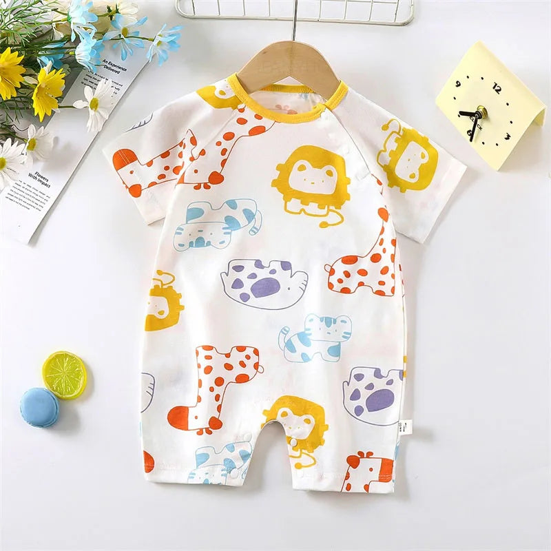 Cute Baby Cartoon Jumpsuit Summer Short Sleeved Thin Cotton Newborn Infant Clothing Bodysuit Boys Girls Crawling Clothes Rompers