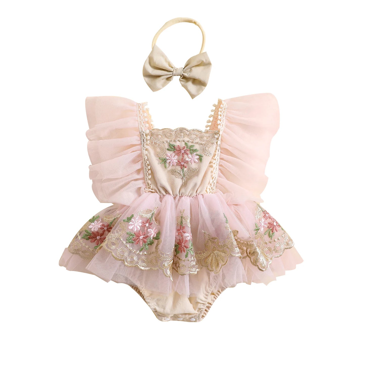 ma&baby 0-24M Baby Girl Romper Newborn Infant Jumpsuit Princess Floral Embroidery Tulle Outfits Birthday Party Clothing