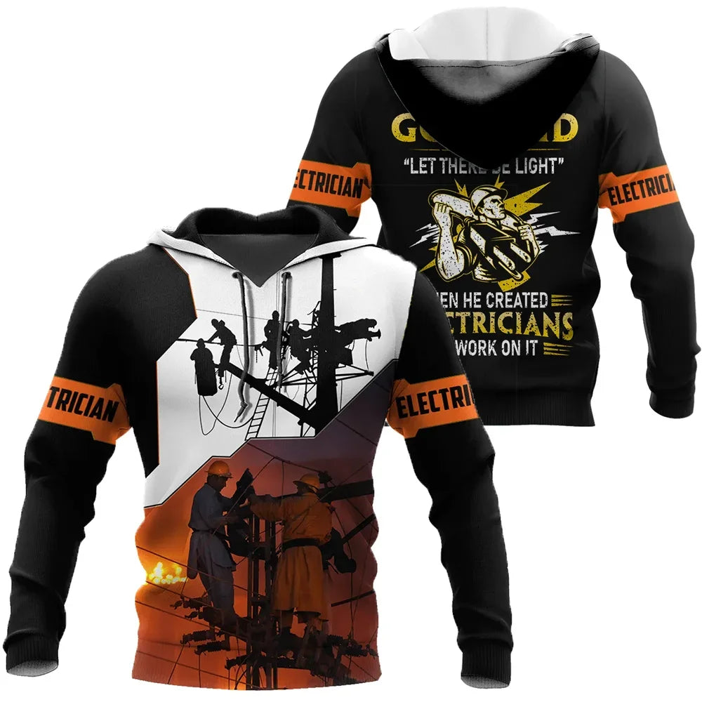 HX Fashion Mens Hoodies 3D Graphic I Am An Electrician Printed Sweatshirts Long Sleeve Pocket Pullovers Harajuku Men Clothing