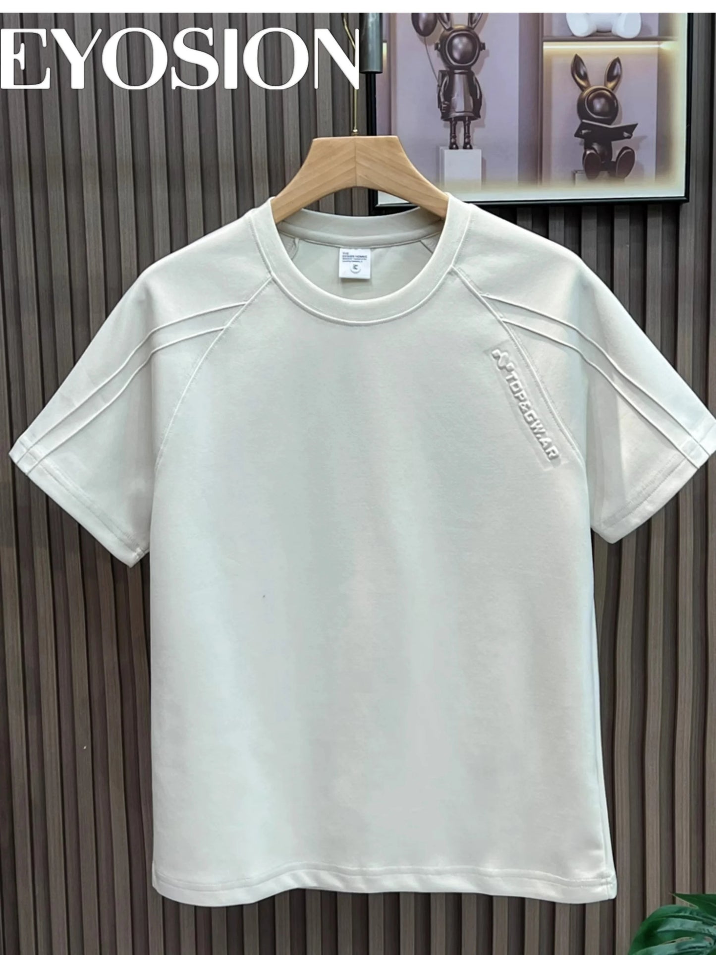 Summer New Men's Fashion Solid Color Round Neck Short Sleeve High Quality Cotton 3D Letter Embossed Splicing Half Sleeve Tee