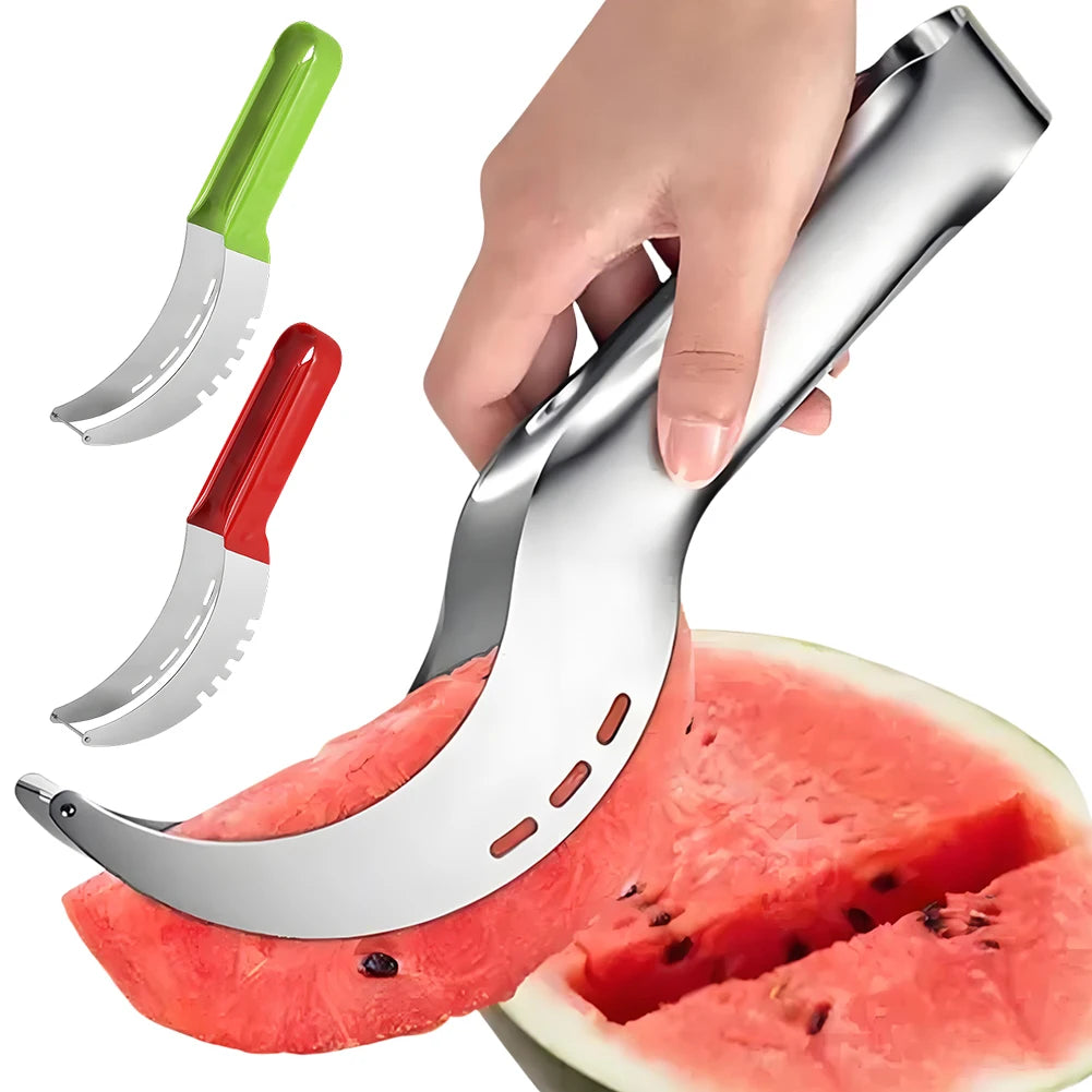Stainless Steel Safe Efficient Watermelon Slicer Server with Non-Slip Handle Kitchen Fruit Slicer Cutter Tool Fruit Corer Cutter