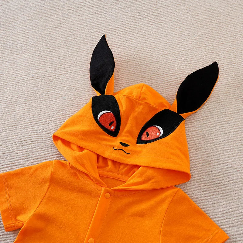 Summer Boys and Girls Cute Anime Fox Hat Cotton Comfortable Casual Short Sleeve Baby Bodysuit