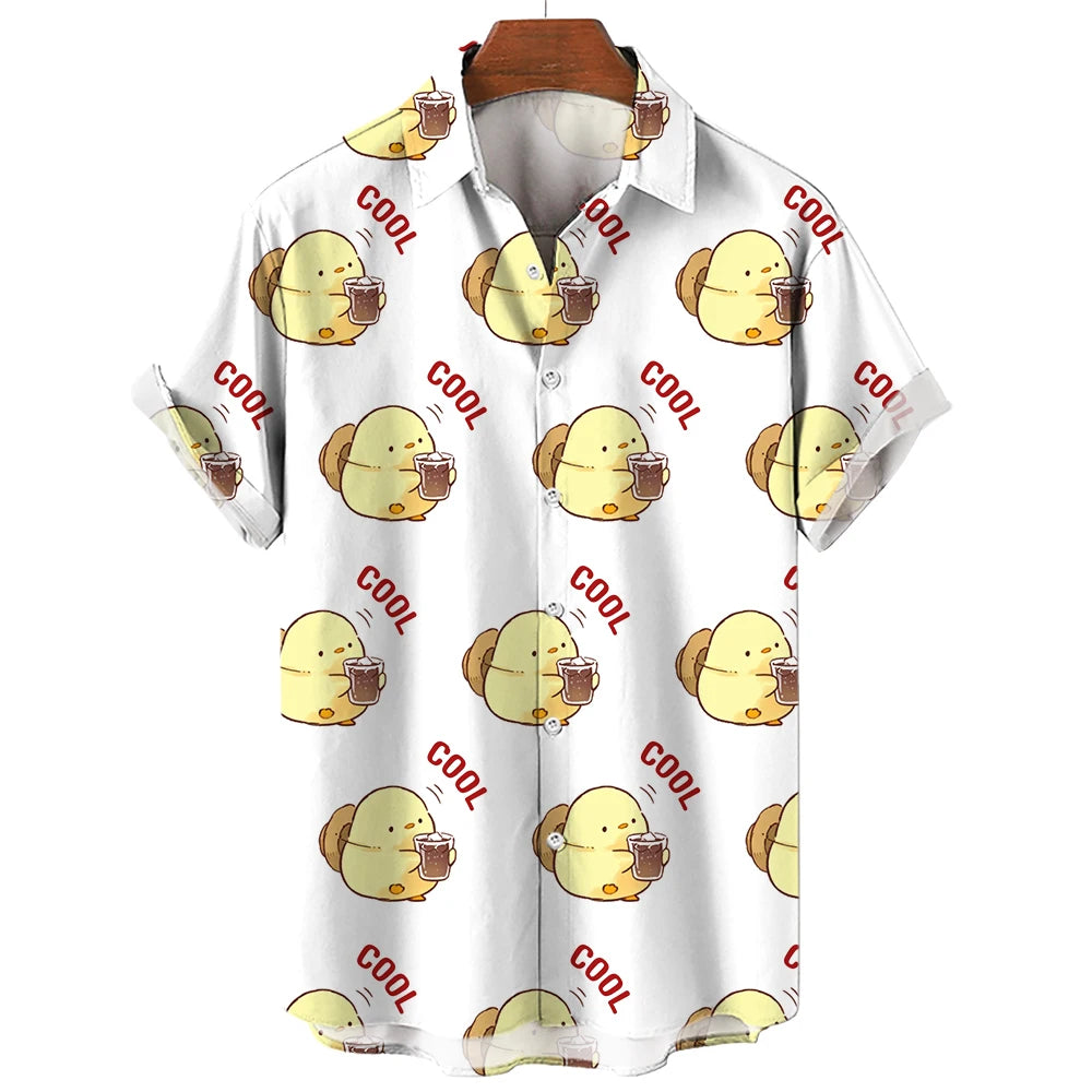 Fashion Men's Shirts Duck 3D Print Hawaiian For Men Summer Beach Casual Quick Dry Tops Oversized Funny Clothing