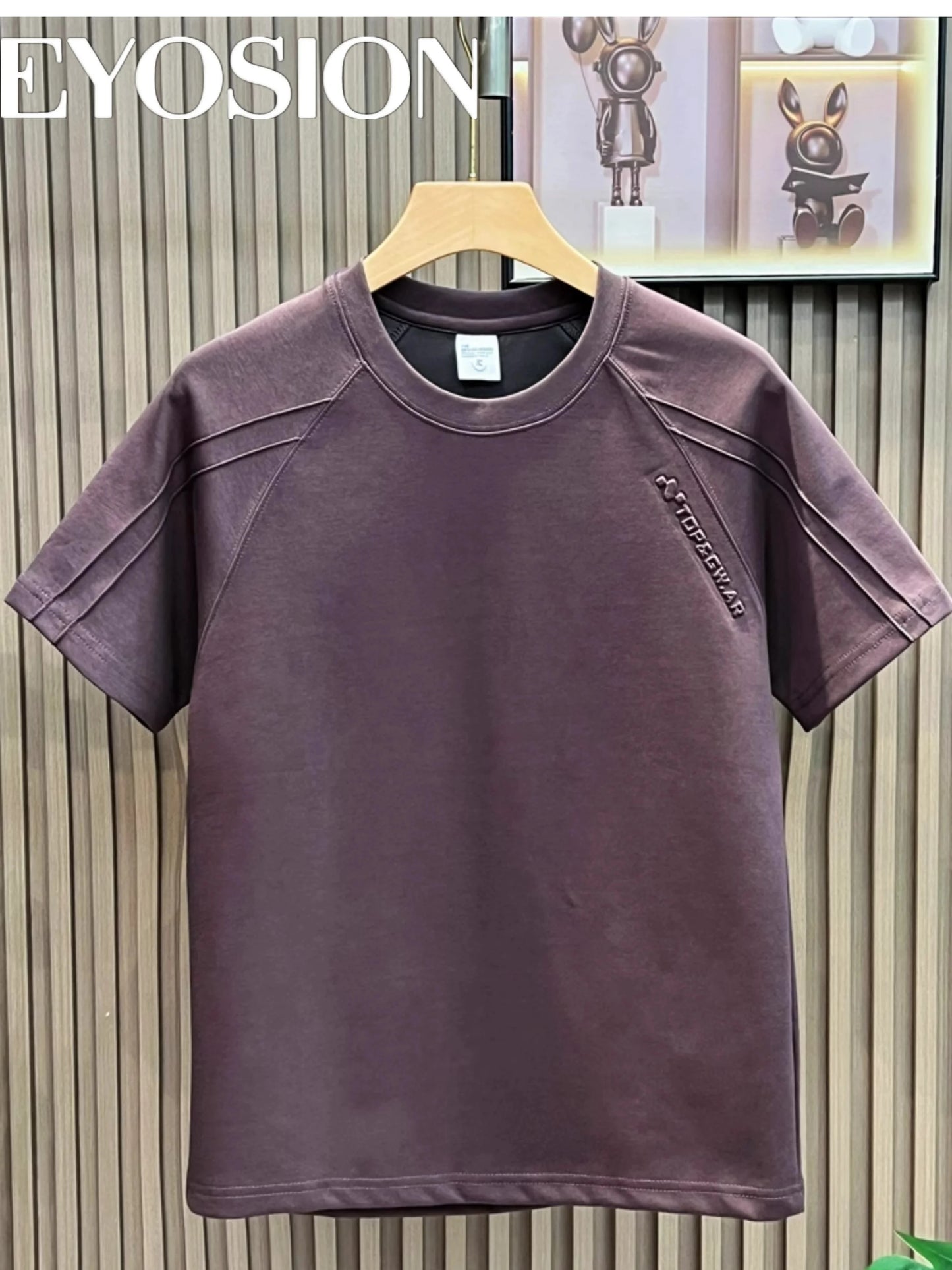 Summer New Men's Fashion Solid Color Round Neck Short Sleeve High Quality Cotton 3D Letter Embossed Splicing Half Sleeve Tee