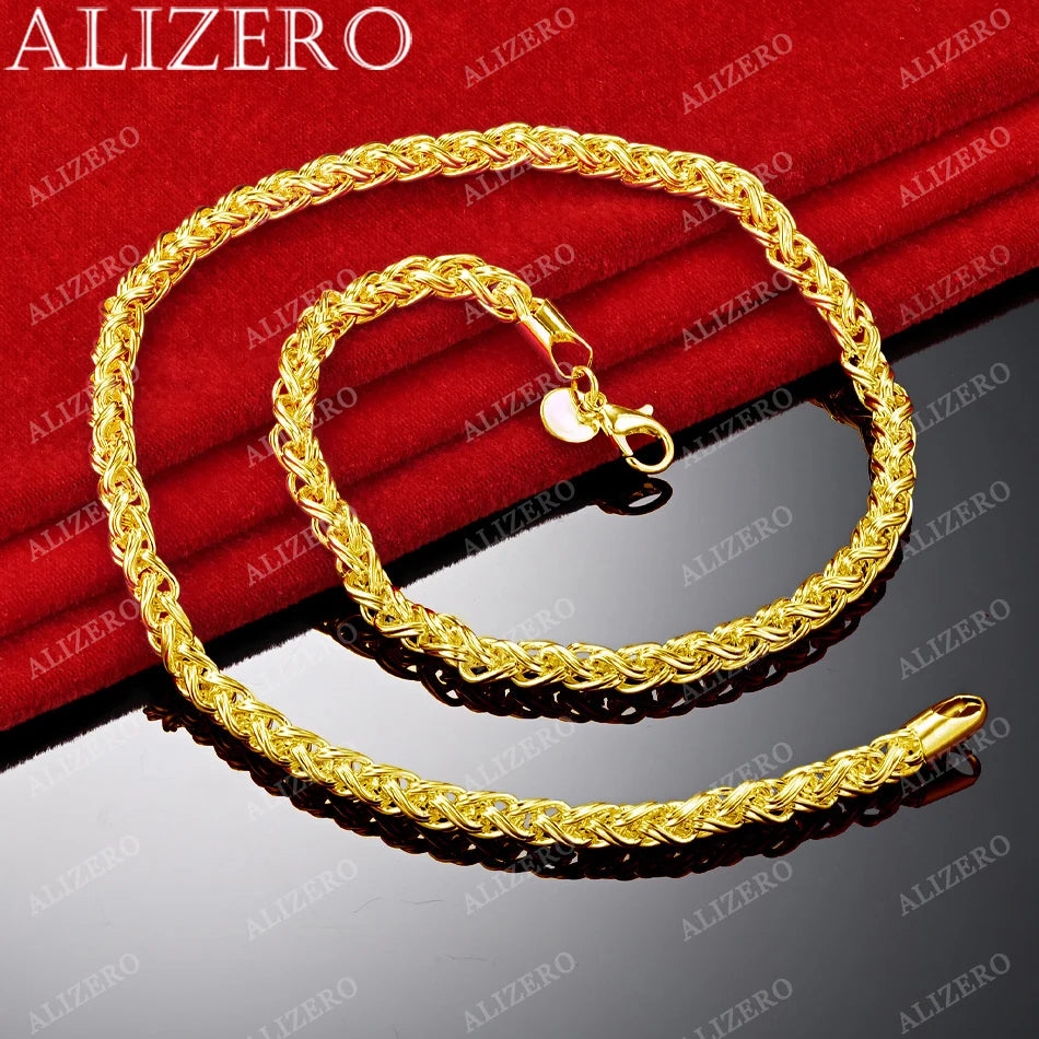 ALIZERO 18K Gold Necklace 20 Inch 8mm Twisted Chain Necklace For Men Women Fashion Wedding Party Fine Jewelry Gifts