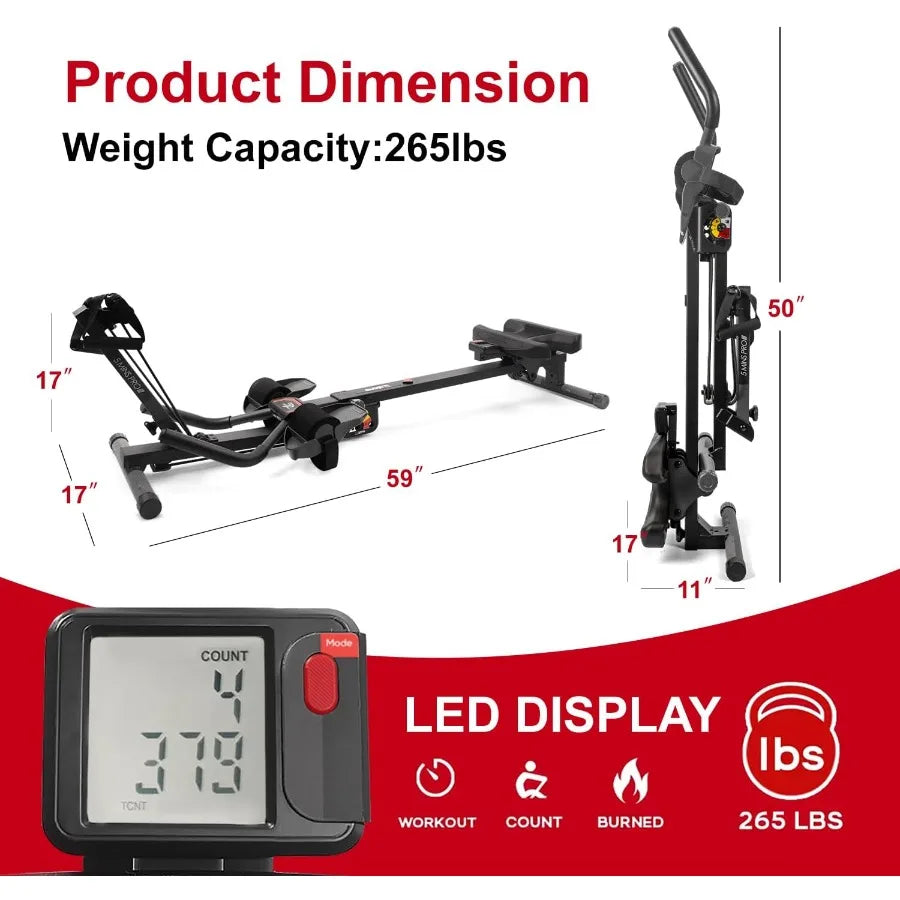3 in 1 Foldable Rowing Machine, AB Machine with 3 Level Angle & Led Monitor, Multi-Functional Rower Fitness Equipment Home Gym F