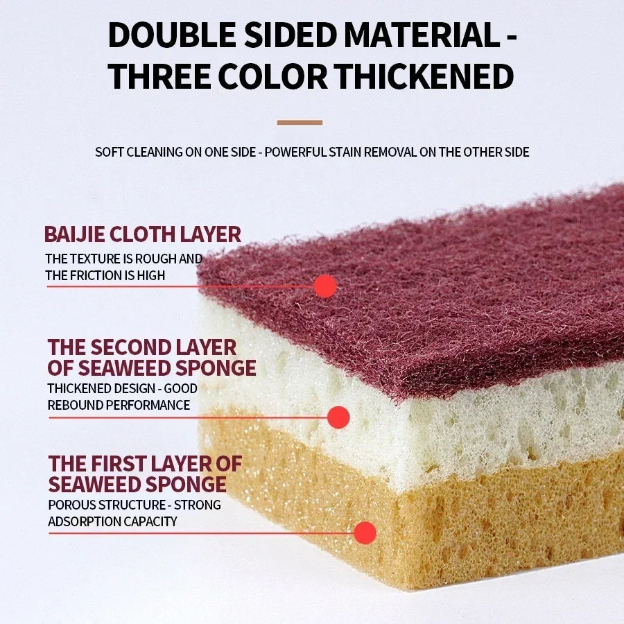 3-10pcs High density porous seaweed elastic magic wipe cleaning dishwashing sponge brush multifunctional kitchen tool