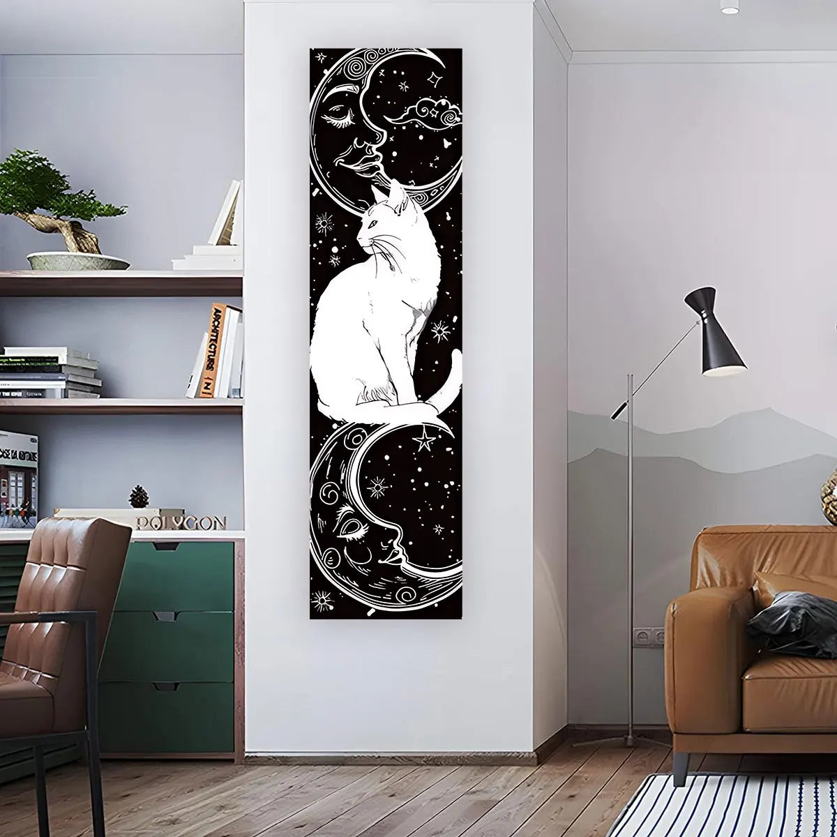 Gothic Witchy Sun & Moon Vertical Tapestry Black And White Butterfly Wall Hanging For Living Room, Bedroom Aesthetic Home Decor