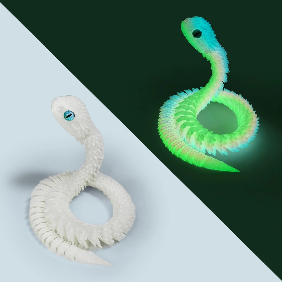 30/60/80cm 3D Printed Luminous Snake Movable Joint Simulation Snake Action Figures Home Office Desktop Ornament Birthday Gifts