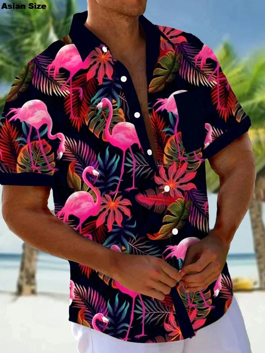 Flamingo Parrot 3D Print Hawaiian Shirt Men Women Fashion Turn Down Beach Shirts 2025 Blouse Vocation Turn Down Collar Camisa