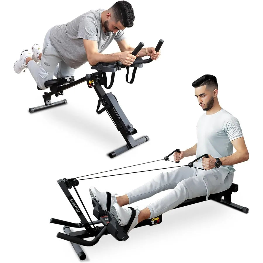 3 in 1 Foldable Rowing Machine, AB Machine with 3 Level Angle & Led Monitor, Multi-Functional Rower Fitness Equipment Home Gym F