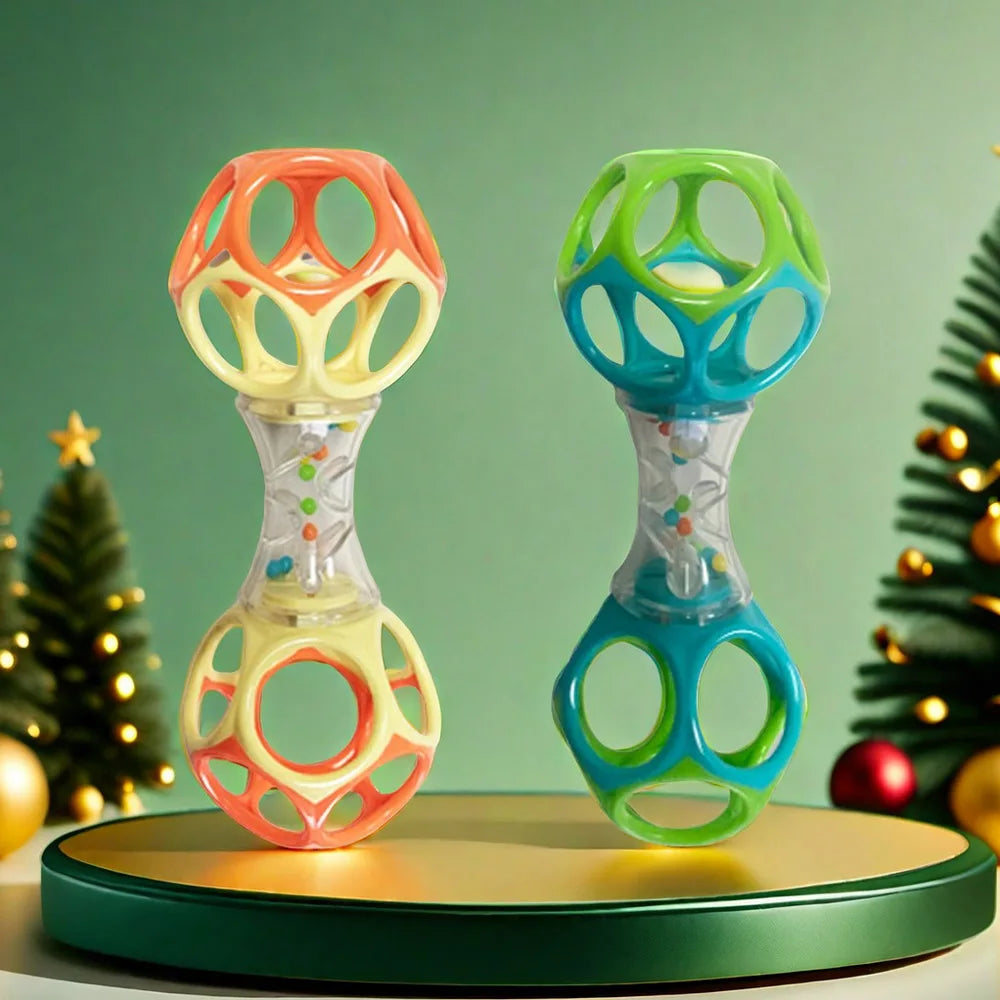 Baby Teether Rattle & Shake Barbell Toy, Ages 3 Months and Up(Random Color）
