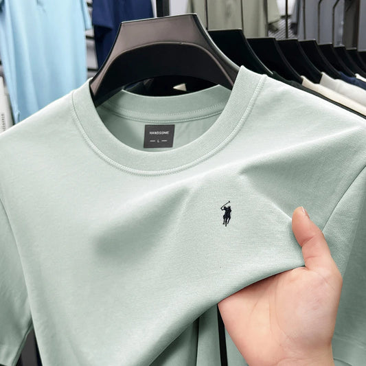 High end silky cotton breathable short sleeve T-shirt men summer designer Paul brand embroidered fashion casual round neck top