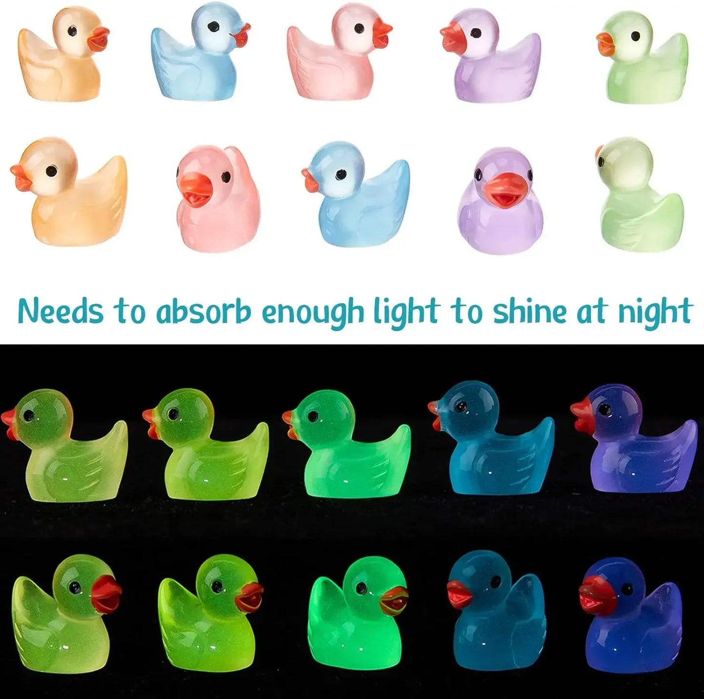 200/100/50pcs Luminous Mini Ducks Moss Microlandscape Miniature Duck Figurines Fairy Garden Access Home Decor Glow in The Dark