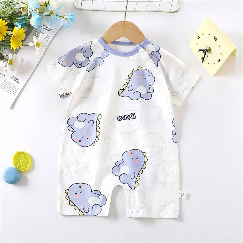 Cute Baby Cartoon Jumpsuit Summer Short Sleeved Thin Cotton Newborn Infant Clothing Bodysuit Boys Girls Crawling Clothes Rompers