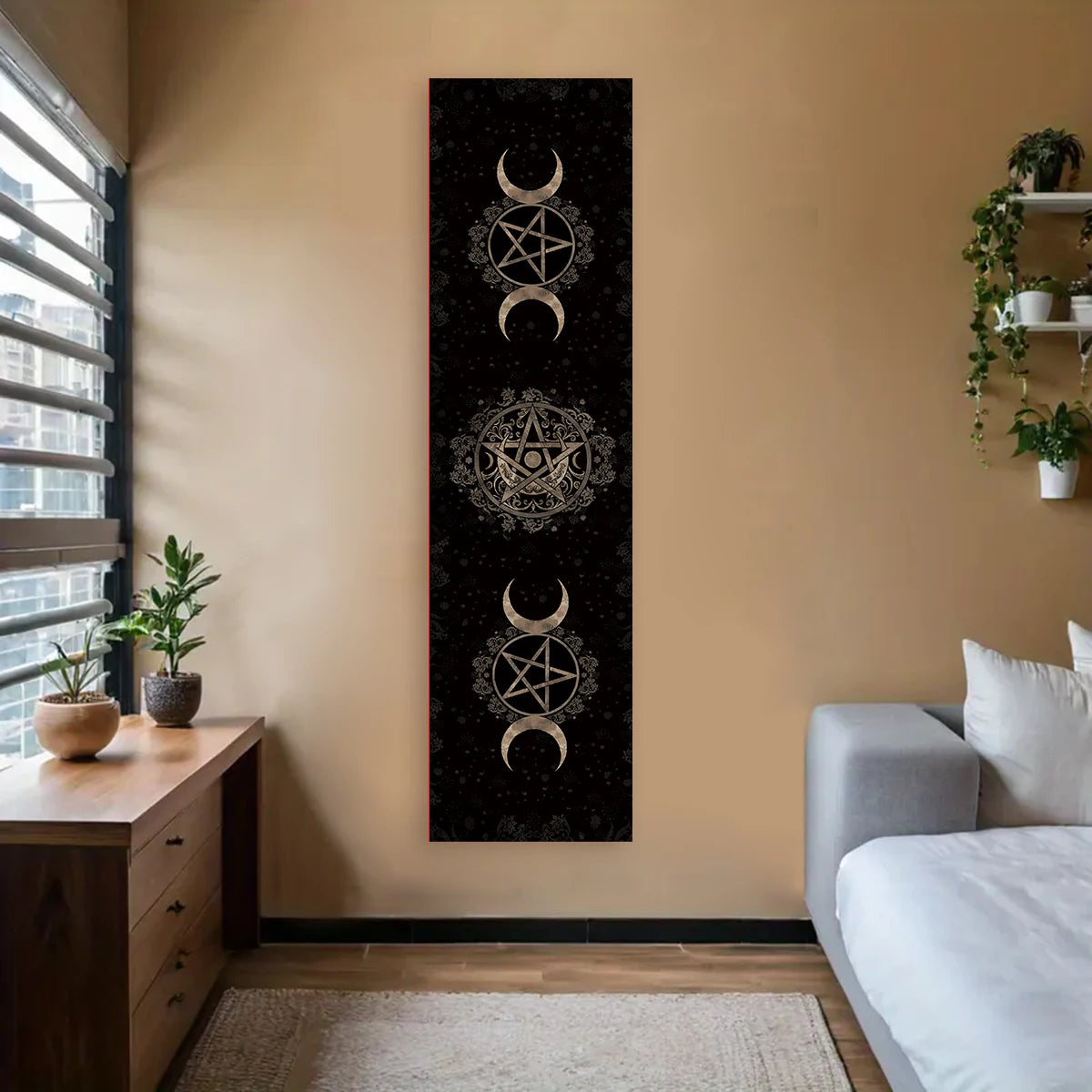 Gothic Witchy Sun & Moon Vertical Tapestry Black And White Butterfly Wall Hanging For Living Room, Bedroom Aesthetic Home Decor
