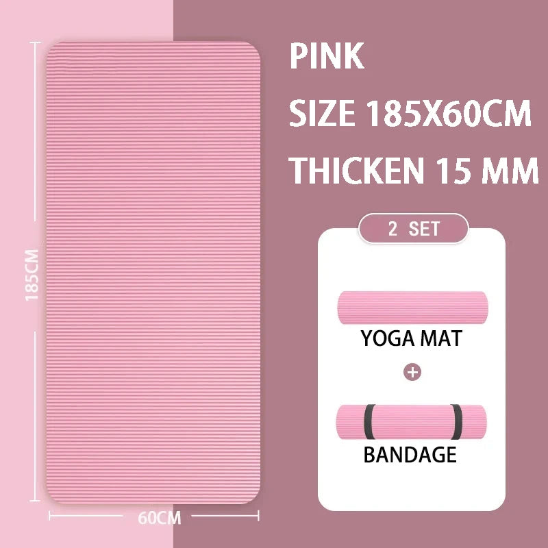 Non-slip Extra Thick 15mm Yoga Mat  Men Women Fitness NBR Soft Mat Tasteless Gym Household Exercise Pilates Yoga Mat