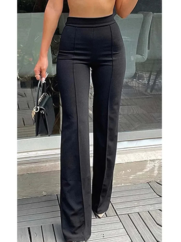 Fashion Solid Slim Flared Pants Women High Waist OL Ladies Career Long Trousers Female Fall  Chic Dropping Bell-Bottom Pants