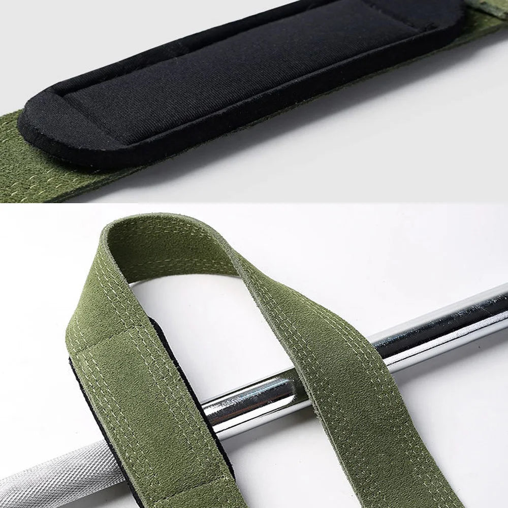 Leather Weight lifting Wrist Straps Fitness Bodybuilding Training Gym lifting straps with Non Slip Cowhide Grip