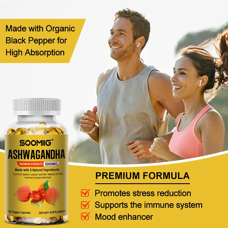 Organic Ashwagandha - Stress Relief & Immune Support Supplement, Supports Balanced Energy Levels, NON-GMO Vegan Capsules
