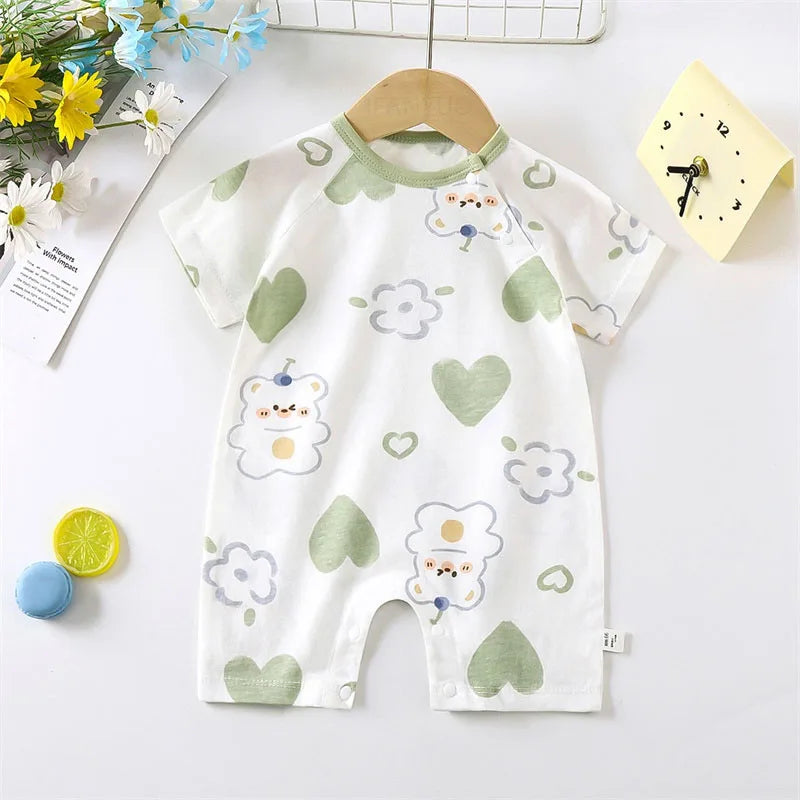 Cute Baby Cartoon Jumpsuit Summer Short Sleeved Thin Cotton Newborn Infant Clothing Bodysuit Boys Girls Crawling Clothes Rompers