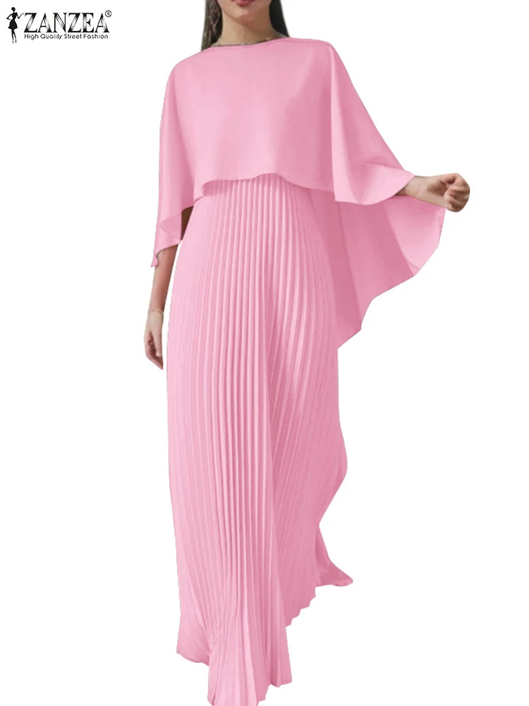 Women Elegant Poncho Blouse Dress Sets ZANZEA Spring 2pcs Party Outfits Loose Mathing Sets Fashion Work Pleated Sundress Suit
