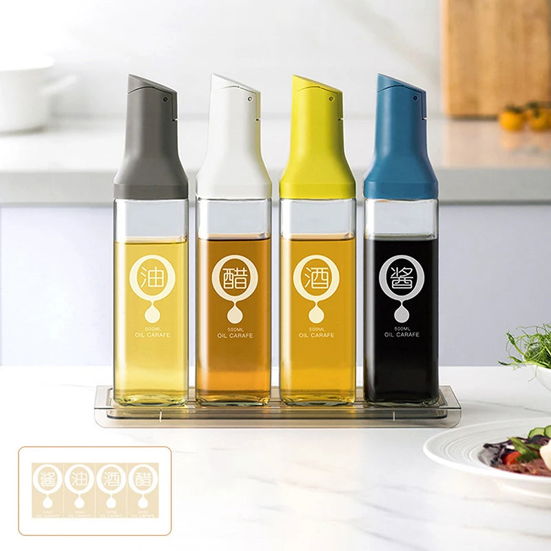500ml Square Open and Close Oil Pot Kitchen Sauce Vinegar Olive Oil Glass Seasoning Bottle