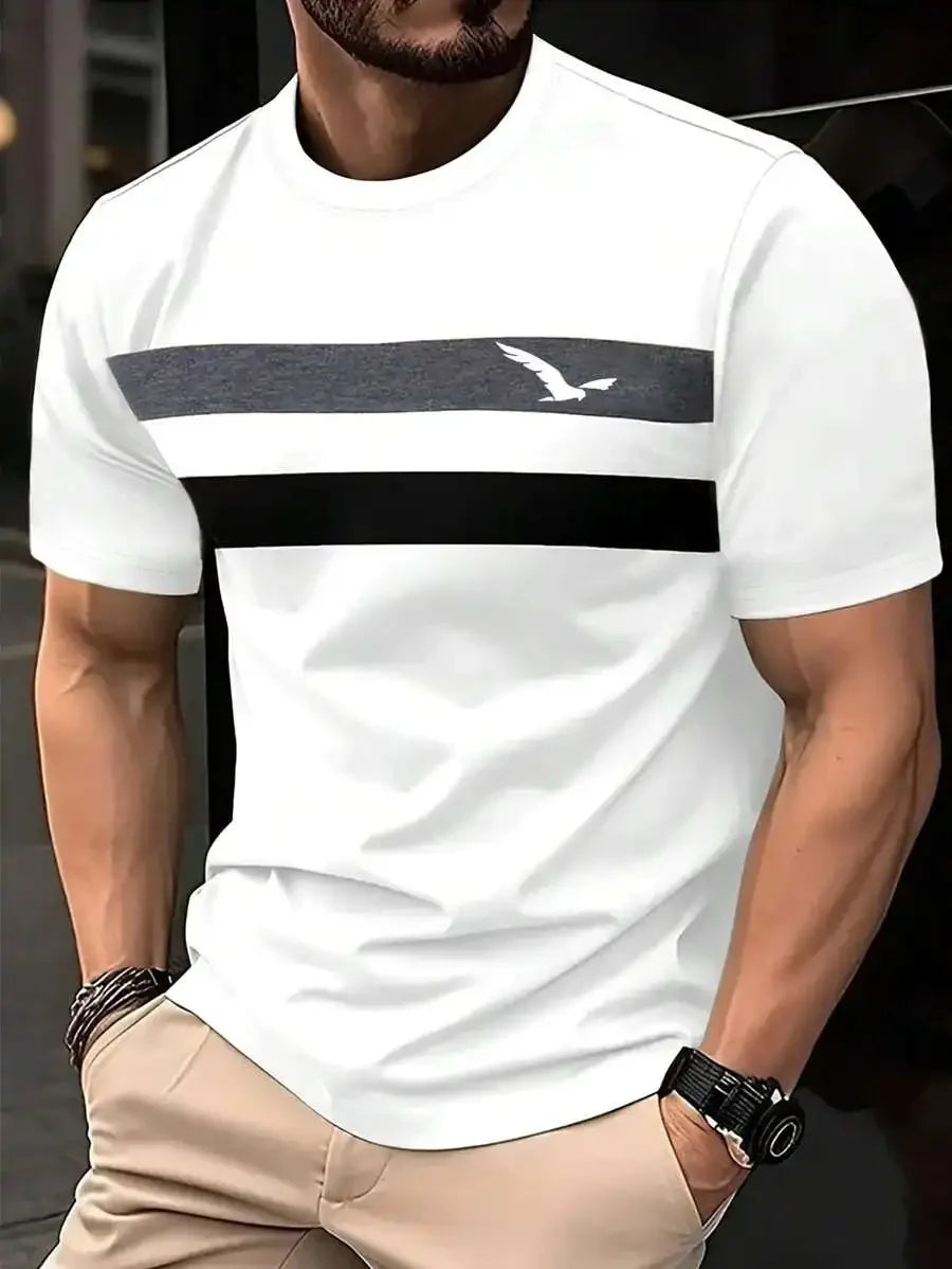 Summer Men's T-Shirt Outdoor Trendy Street Short Sleeve Top Striped Printed Plaid Style Plus Size Loose Men's Clothing  Fashion