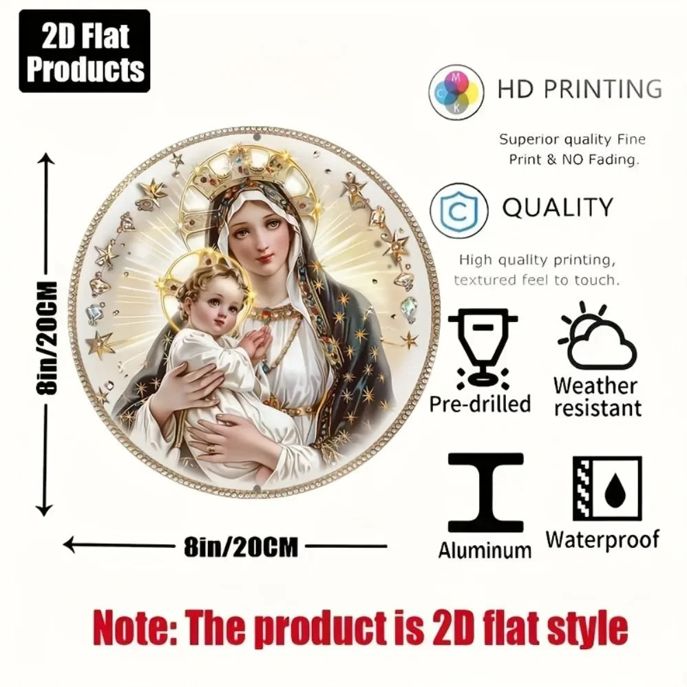 1pc Virgin Mary Themed 2D Flat Aluminum Wall Art – Round Vintage Metal Sign (2D Flat Print), Perfect for Bar/Kitchen/Home/Living