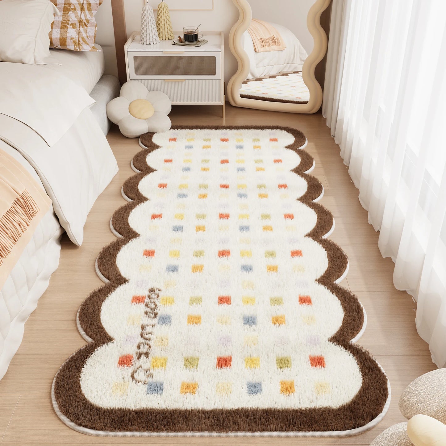 Checkerboard Carpets for Living Room Cute Bedroom Decor Carpet Fluffy Soft Irregular Bedside Plush Rug Home Thickened Floor Mat