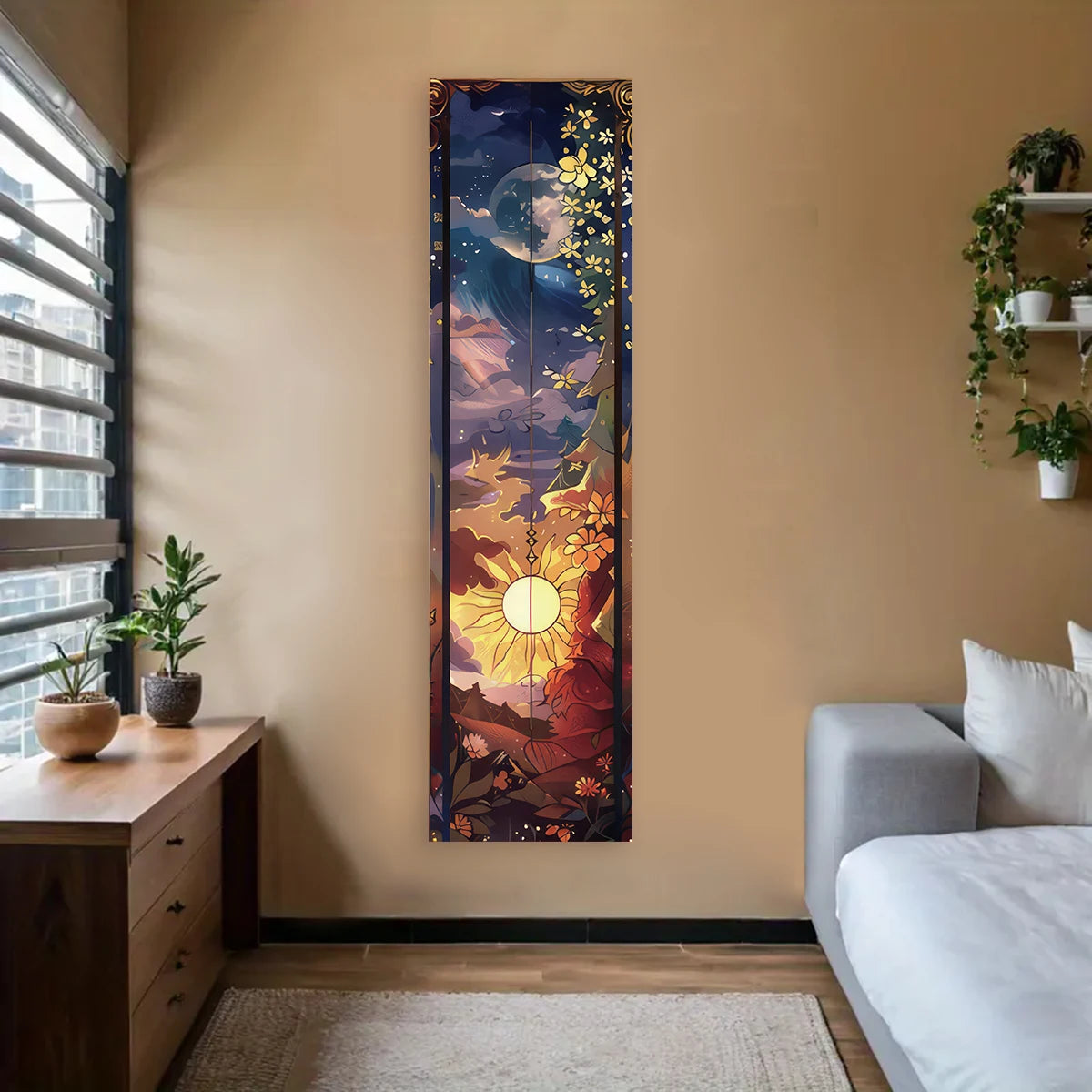 Gothic Witchy Sun & Moon Vertical Tapestry Black And White Butterfly Wall Hanging For Living Room, Bedroom Aesthetic Home Decor