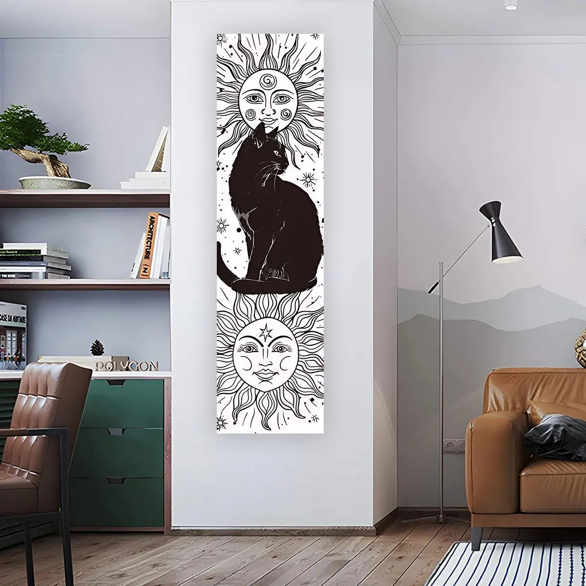 Gothic Witchy Sun & Moon Vertical Tapestry Black And White Butterfly Wall Hanging For Living Room, Bedroom Aesthetic Home Decor
