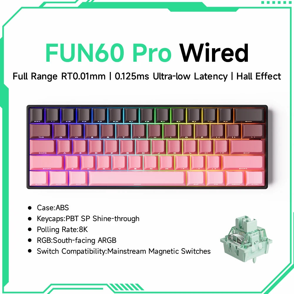 MONSGEEK FUN60 PRO&MAX HE Machanical Keyboard Magnetic Switch 60% Wireless Gaming Keyboard Rapid Trigger 8K ARGB Custom Keyboard