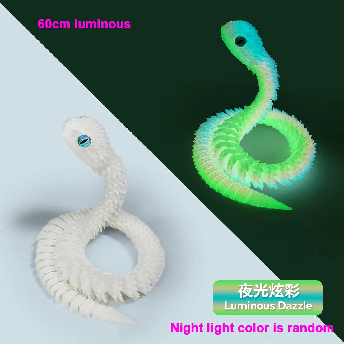 30/60/80cm 3D Printed Luminous Snake Movable Joint Simulation Snake Action Figures Home Office Desktop Ornament Birthday Gifts