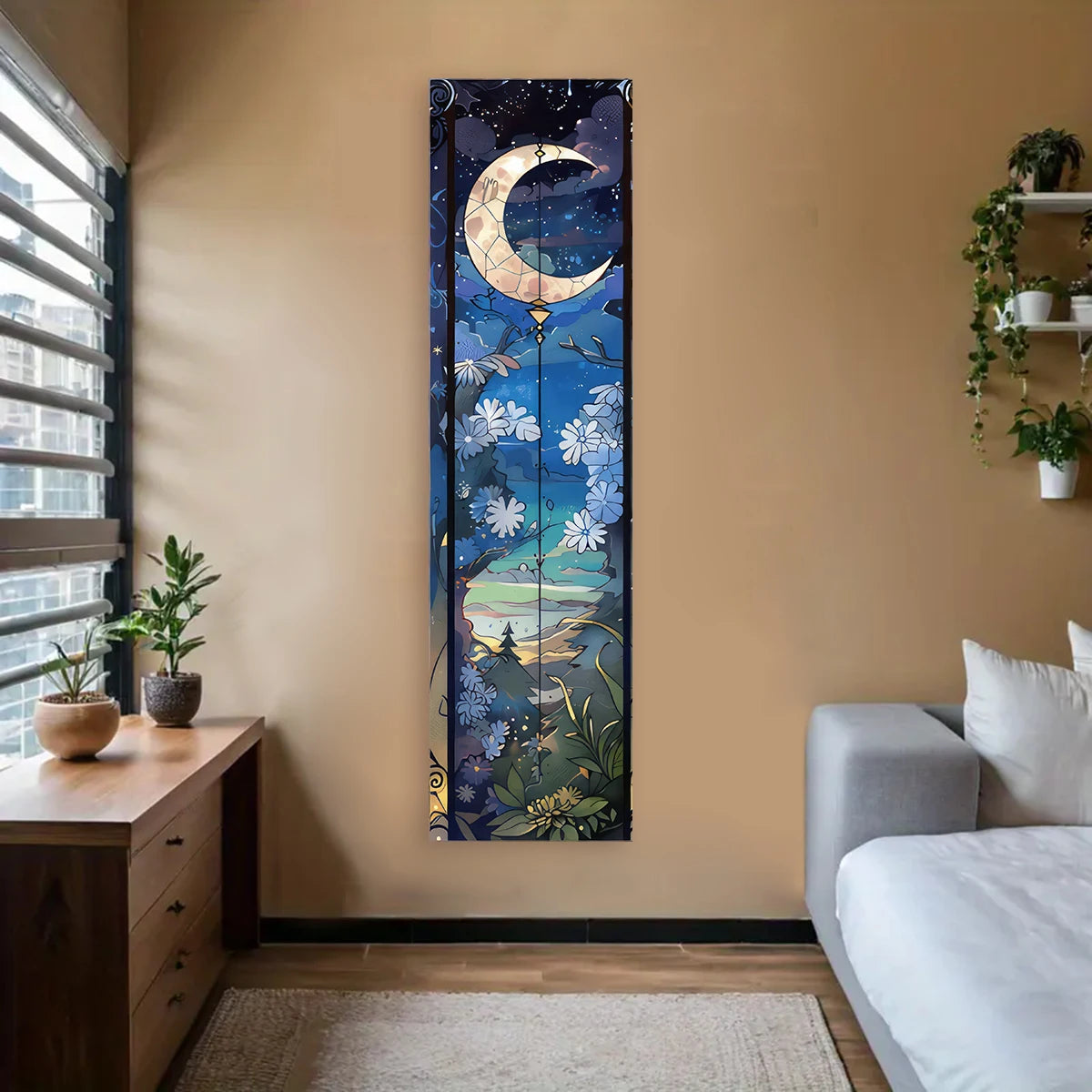 Gothic Witchy Sun & Moon Vertical Tapestry Black And White Butterfly Wall Hanging For Living Room, Bedroom Aesthetic Home Decor