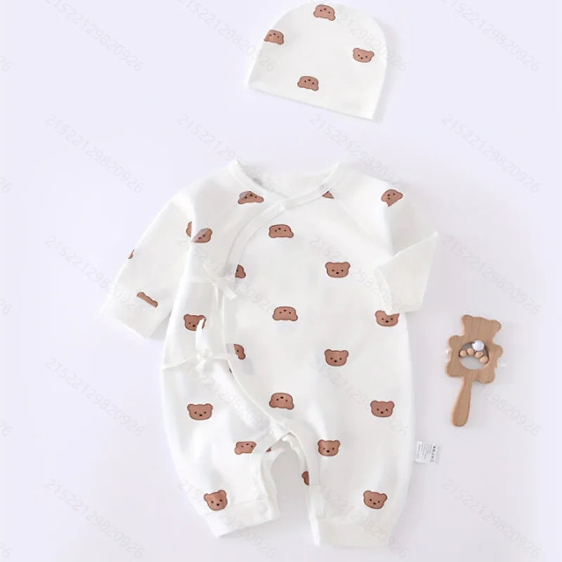 All Seasons Cute Infant Newborn Baby Romper Baby Boy Girl Cartoon Bear Cotton Jumpsuit with Hat