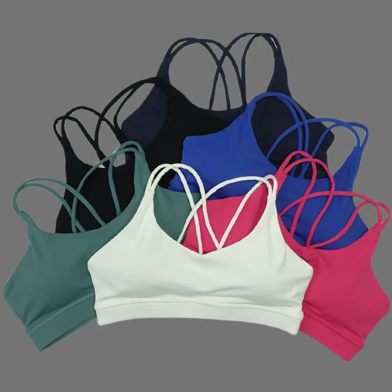 Solid color soft women's yoga bra, tight fitting and gathering, high-strength shockproof fitness, running and cycling sports bra
