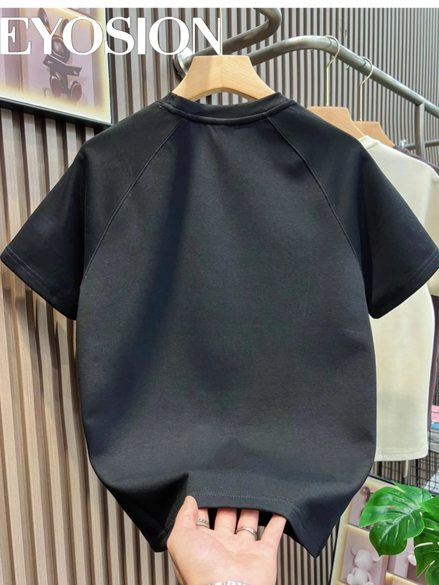 Summer New Men's Fashion Solid Color Round Neck Short Sleeve High Quality Cotton 3D Letter Embossed Splicing Half Sleeve Tee